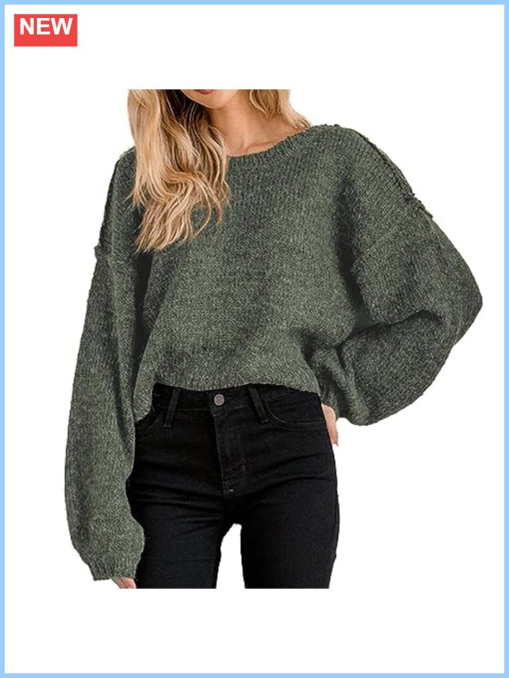 Oversized Cropped Sweater Batwing Long Sleeve Crewneck Pullover